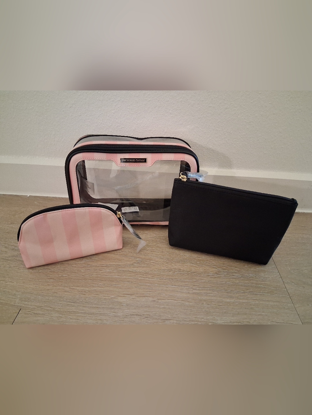 Victoria's Secret Clear Cosmetic Case Set - Pink & Black